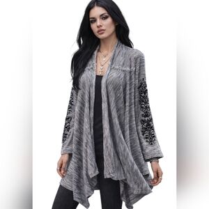 NWT Vocal Gray Draped Cardigan Y2K Studded Damask Rocker Goth Detail Sz Small